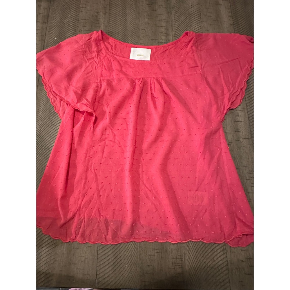 Anthropologie Maeve Keme Swiss Dot Flutter Sleeve Blouse - Pink‎